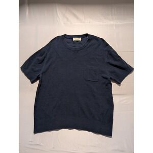 Buck Mason Mens XL Navy Blue Textured Knit Crew Neck Pocket T Shirt